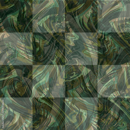 Obraz na plátně Abstract Psychedelic Camouflage Checkerboard Pattern with Fluid Glitch Textures