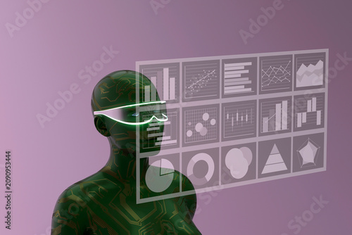 Green circuit humanoid with visor and data screens
