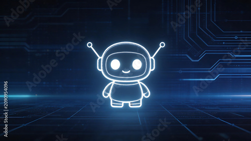 Cute robot icon on digital background