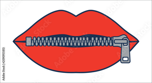 Fotografie Red lips with a closed zipper a flat vector illustration on a white background s