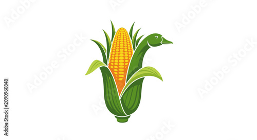 Creative corn on the cob goose bird head logo.