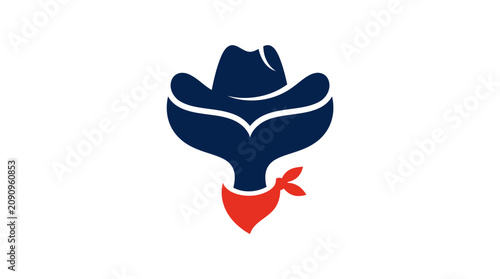 Creative cowboy hat whale tail and bandana logo.