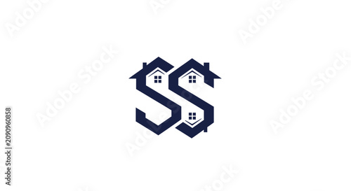 Creative double letter S real estate logo with houses