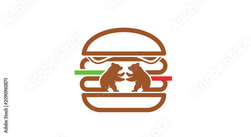 Creative hamburger logo with bear silhouettes as meat patties.