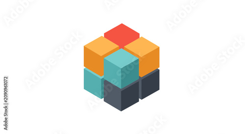 Isometric colorful block cube representing structure