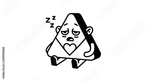 Photos Tired Triangle Character Sleeping, Exhausted Geometric Shape, Zzz