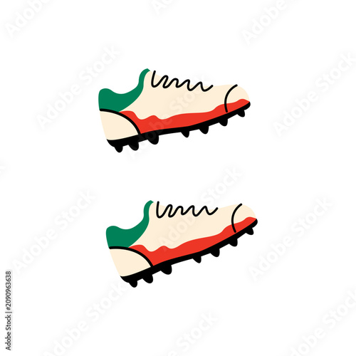 Vector illustration of a pair of soccer or baseball cleats, in doodle style. Used as a design element for sports themes