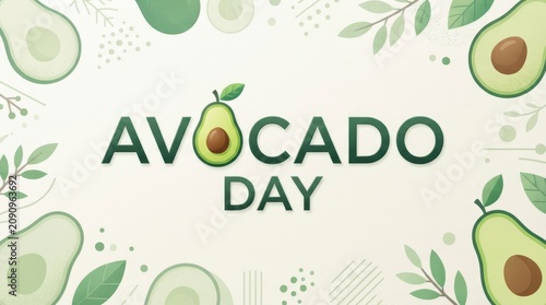 Avocado day illustration with green avocado fruits