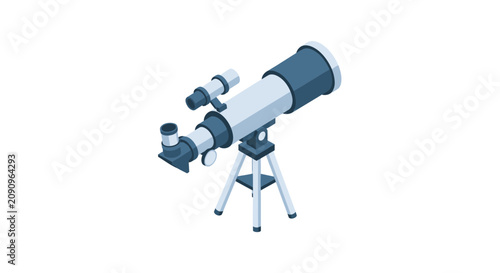 Scientific isometric telescope on tripod for stargazing