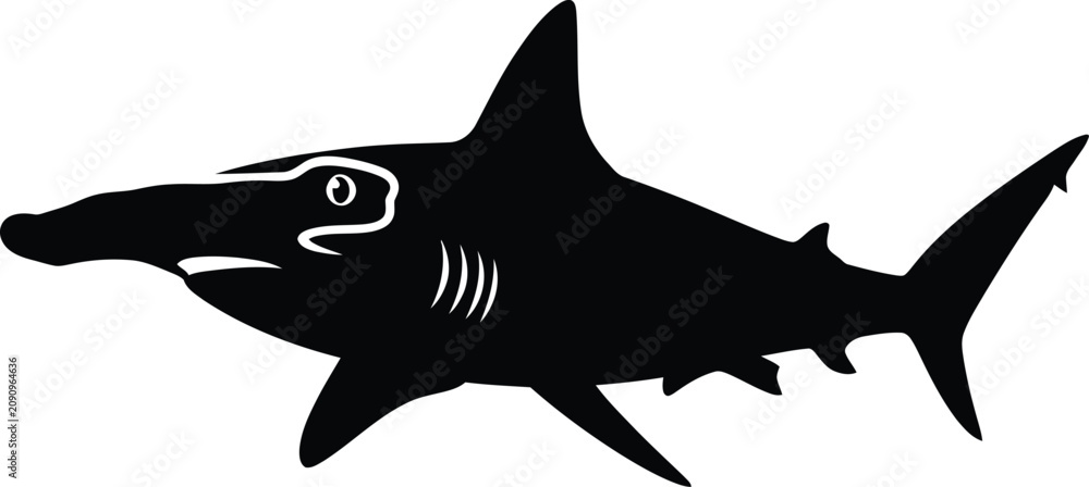 Fototapeta premium Silhouette design of a large hammerhead shark in profile vector