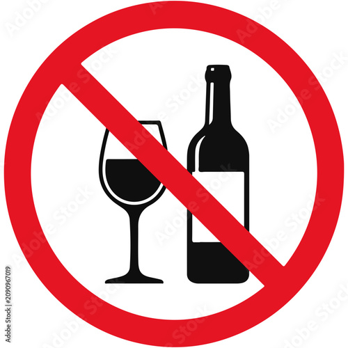 Tableau sur toile Prohibition symbol for alcohol with wine bottle and glass