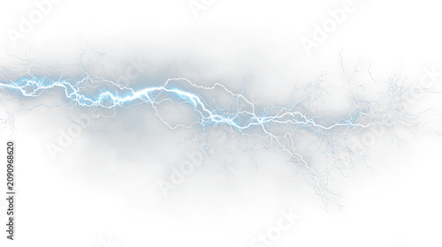 Billede på lærred Blue and white lightning bolt isolated on transparent background with bright blu