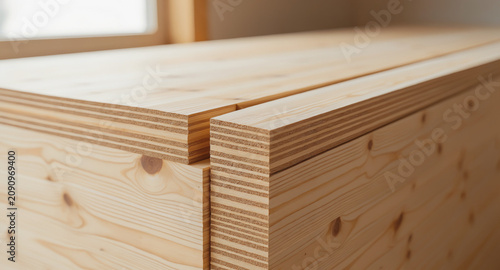 Close up of layered plywood edges showing natural wood grain texture on a modern furniture piece crafted with precision cross laminated timber 