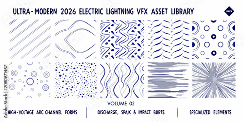 Cuadro en lienzo Electric Lightning Visual Effects Elements Vector Illustration Collection
