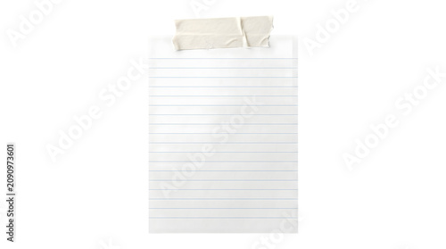 Valokuva Blank lined notepaper attached with torn washi tape showing faint horizontal rul