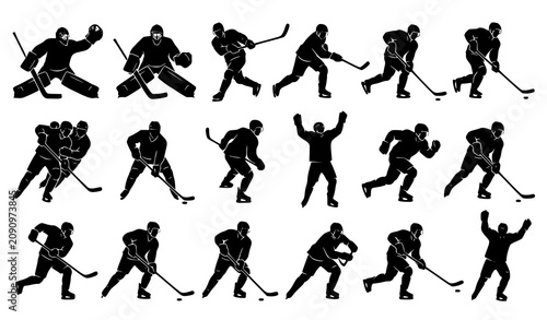 фотографія Ice Hockey Player Silhouette Vector Set Goalie and Skaters Black Sports Action C
