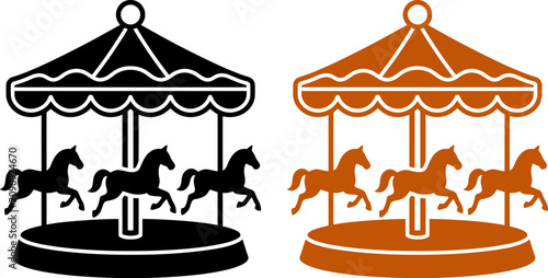 Colorful carousel icons with horse silhouettes