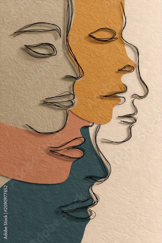 Faces are depicted with abstract line art.