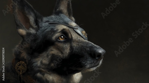 Shepherd dog profile shows a distinct eye patch.