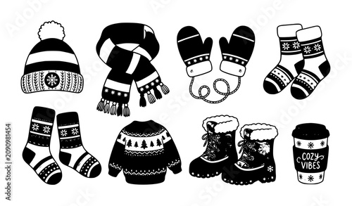 Vászonkép Create a charming cartoon vector illustration featuring a cozy winter clothing set isolated on a solid white background