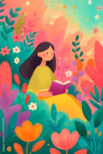Student enjoys reading a book amidst the flora.