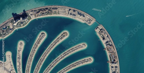 Fotografía Palm Jumeirah Crescent Arc Satellite View, Dubai UAE