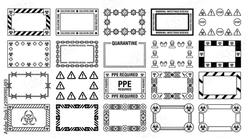 Cuadro en lienzo Collection of infectious disease and quarantine warning frames with quarantine b