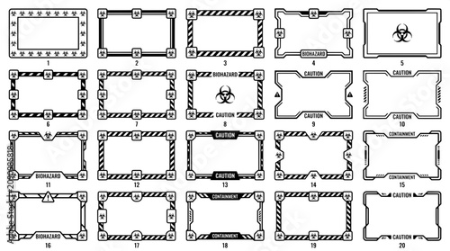 Photos Set of twenty biohazard warning sign rectangular border frames and containment c