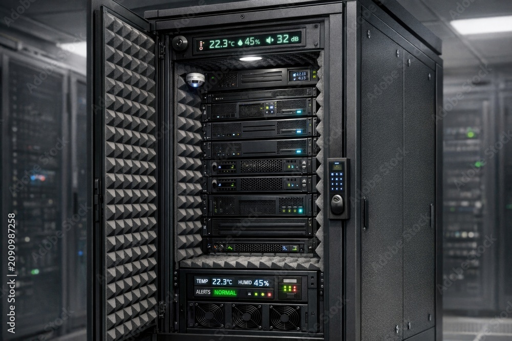 Fototapeta premium Servers in rows on metal racks in a large server room