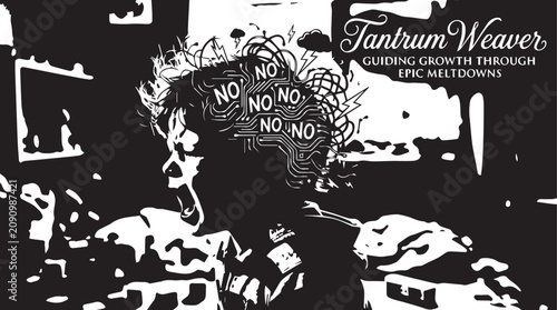 Cuadro en lienzo Angry man screaming with tangled wires and no signs
