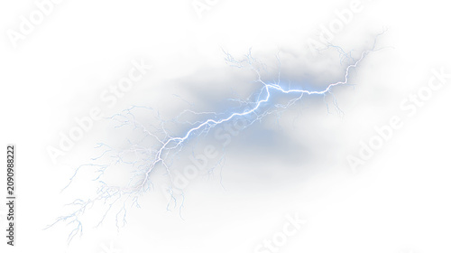 Obraz na plátne Blue and white lightning bolt isolated on transparent background with bright blu