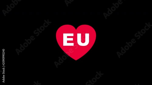 Pulsing Red Heart Icon With Eu E+u E U Breathing Love Symbol Loop Animation On Black Background
