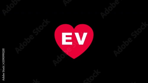 Pulsing Red Heart Icon With Ev E+v E V Breathing Love Symbol Loop Animation On Black Background