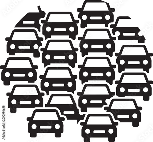 Photography Traffic jam vector icon set, black car silhouettes in heavy road congestion, urb