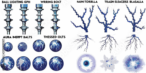 Fotografie Electric lightning effects vector illustrations of energy and atmospheric phenom