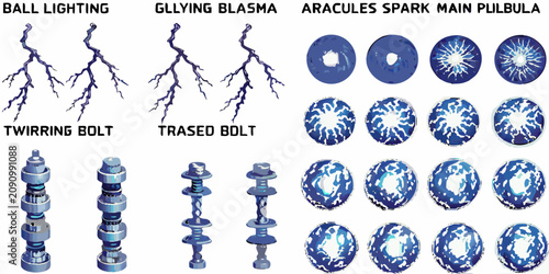 Obraz na plátně Electric lightning effects vector illustrations with blue and white coloration