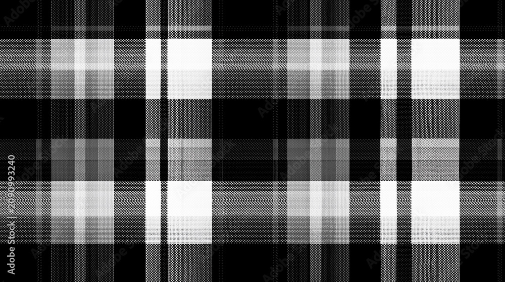 Fototapeta premium 落ち着いた白と黒色のチェック柄の布テクスチャ