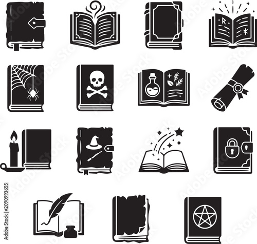magic book icons set