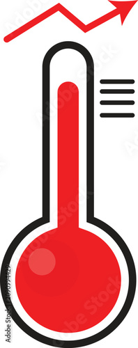Rising temperature icon with thermometer and upward arrow vector illustration