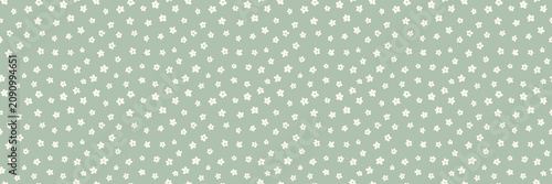 Light sage bohemian ditsy daisy floral earth tone seamless flat vector pattern banner, wide flower print wallpaper