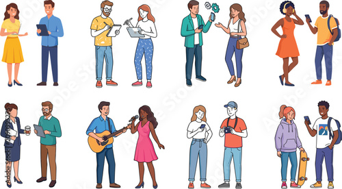 Bild auf Leinwand Young diverse couples collection featuring flat vector cartoon characters engage