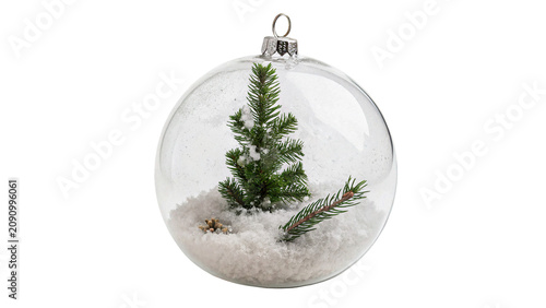 Glass Christmas ornament bauble with small pine tree inside isolated on transparent background cut out Png