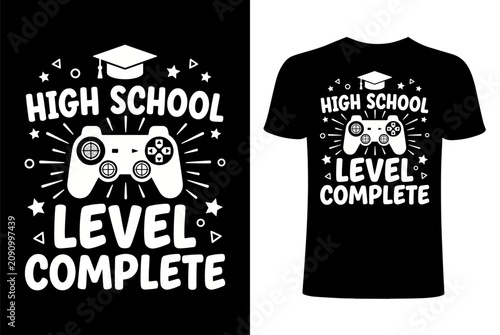 Black t-shirt with high school level complete gaming design