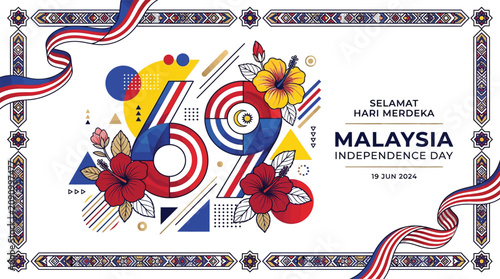 Malaysia independence day poster with colorful geometric design