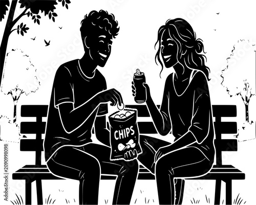 Social Gathering Snack Share Silhouette - Black Vector for Party Lifestyle