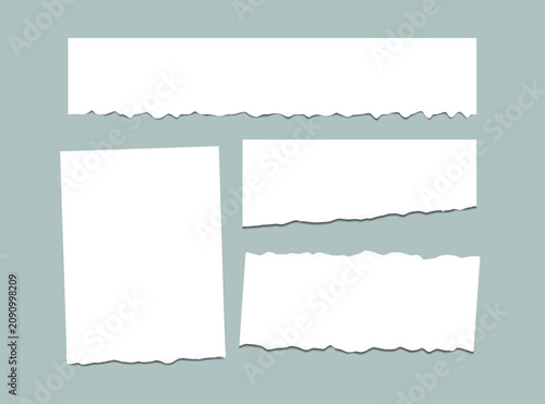 Blank torn paper strips in various shapes and sizes on light background for creative projects