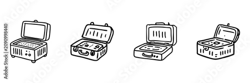 Suitcase Icons In Hand Drawn Style Set. Travel And Packing Doodle Sketch Collection. Ideal For Travel Agencies And Vacation Planning. Isolated Vector Illustration
