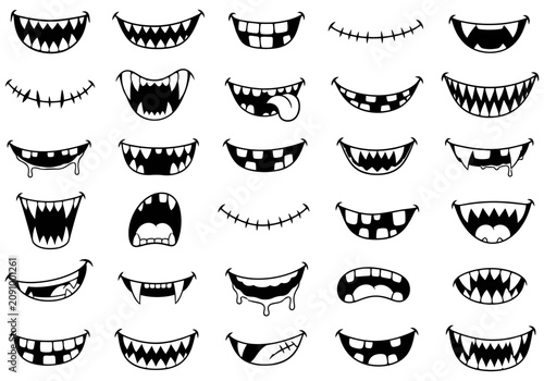 Quadro su tela Collection of Various Smiling and Frowning Mouths in Line Art Style