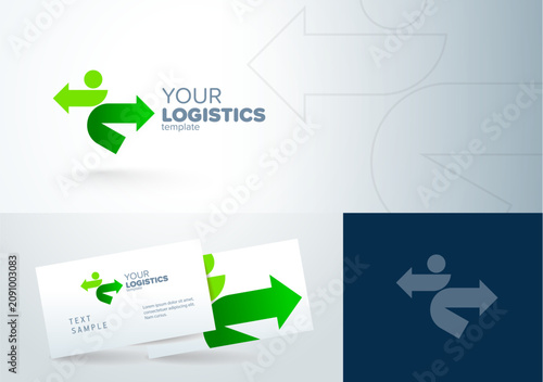 Logistics logo design abstract people silhouette and arrows. Movement driving navigation fast geen color