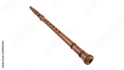 Tableau sur toile Traditional wooden flute wind musical instrument folk acoustic pipeline isolated